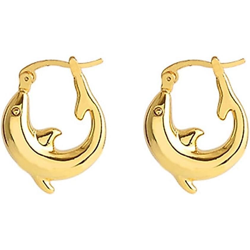 Brincos Pequenos de Argola Huggie Dolphin para Mulheres, Banhados a Ouro e Prata, com Tema de Animais Marinhos, Brinco d