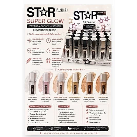 ILUMINADOR LÍQUIDO MULTIUSO STAR SUPER GLOW PINK 21 24ML – GLOW RADIANTE | CRUELTY FREE