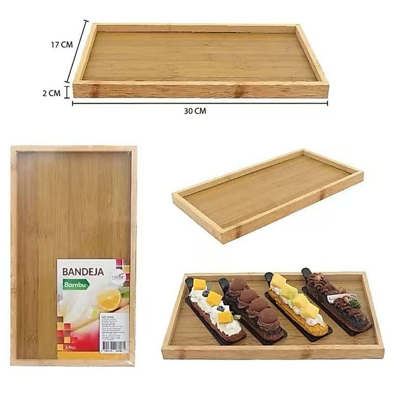 Bandeja Bambu Retangular Decorativa Ecológica e Resistente para Lanches e Decoração