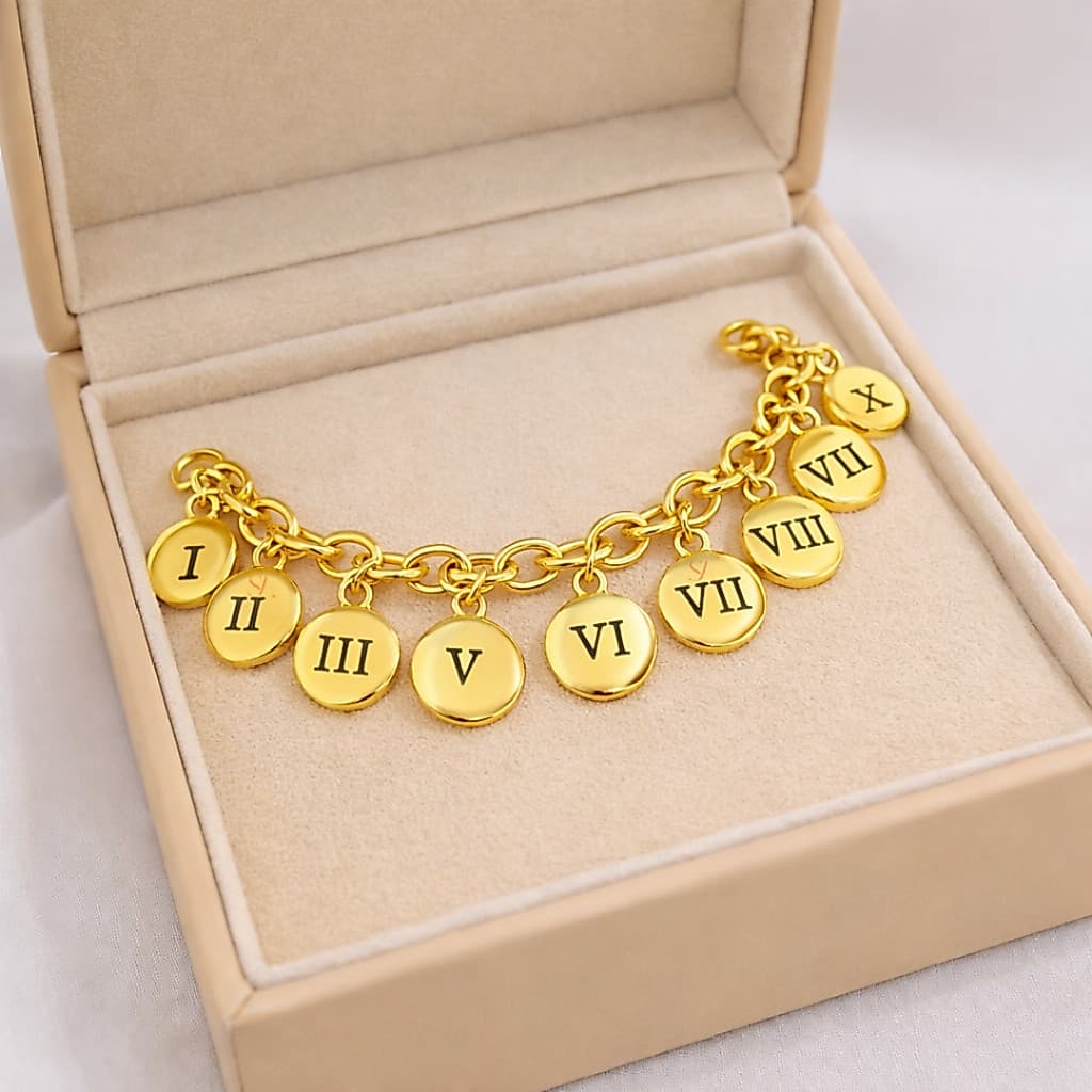 Pulseira Feminina Banho Ouro Pingentes os 10 Mandamentos Garantia Cod.P70