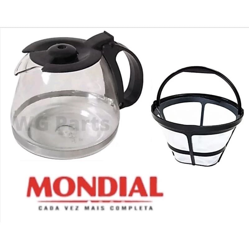 Jarra e Filtro Permanente Cafeteira Mondial Dolce Arome 18 xícaras C-30  Serve cafeteira preta e vermelha