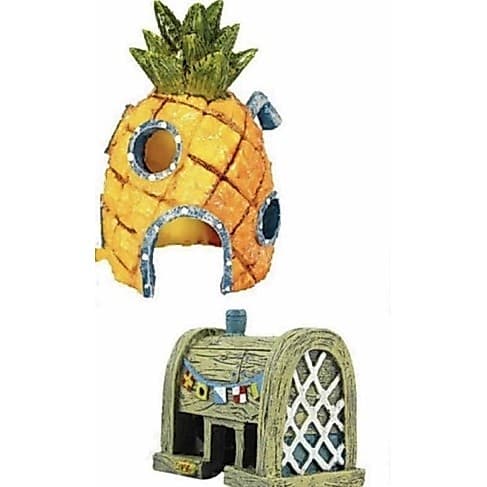 kit Enfeite De Aquário Fenda Do Biquíni Bob Esponja Casa Do Plankton  e Casa do Patrick
