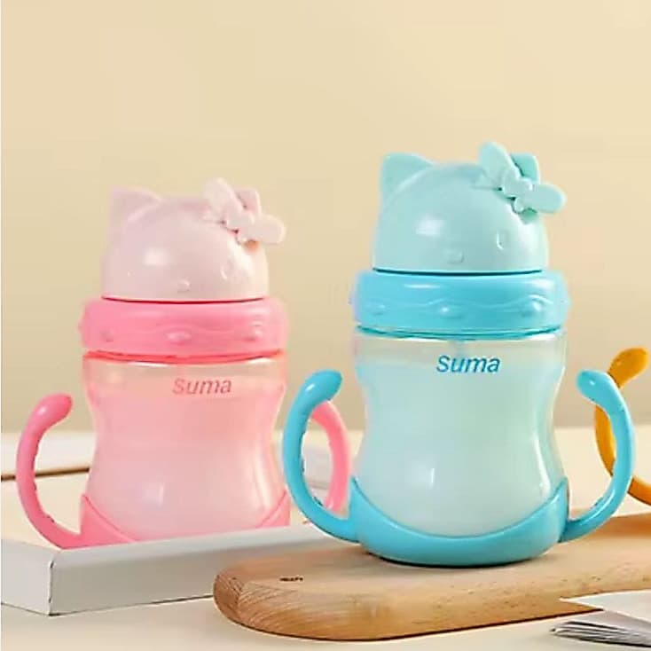 Copo Treinamento Bebê Com Canudo e Alça Infantil de Silicone Gatinho - Envio Imediato!