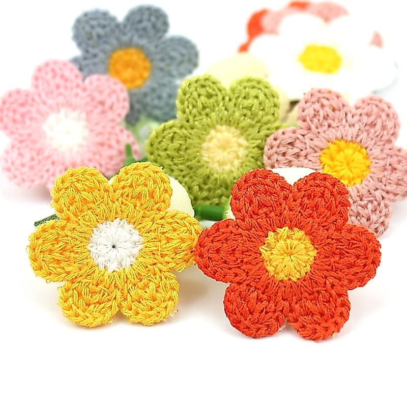 35 Pçs 3.5cm Fio De Lã Bordado Flores Remendos Apliques Para Headwear Grampo De Cabelo Acessórios De Decoração