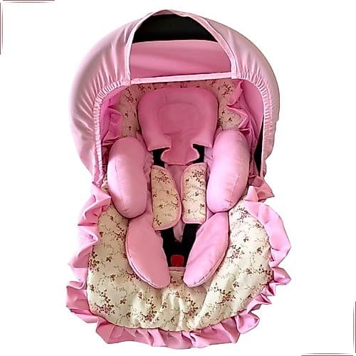 Kit Bebê Conforto Floral Rosa 5 peças Capa Redutor Capota Protetor Cinto até 13 kg Tamanho Universal