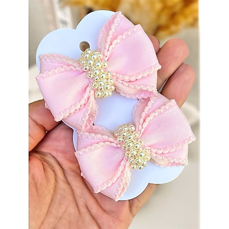 Parzinho laço luxo bordado infantil menina bordado pérolas