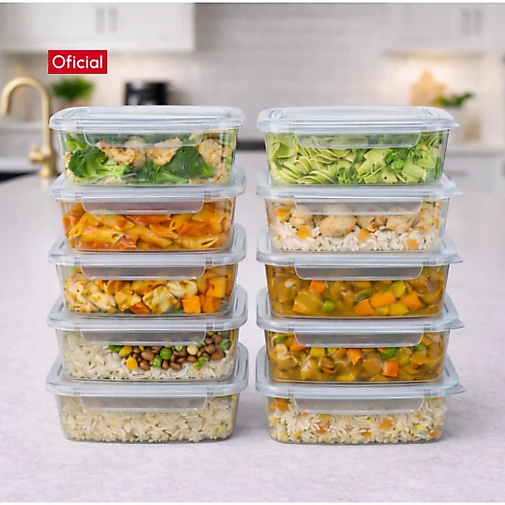 Kit 10 Marmita Conjunto Potes 850ml com Travas Laterais BPA FREE - Organizadores de Congelador