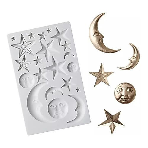Molde De Silicone Luas E Estrelas P/ Confeitaria Biscuit