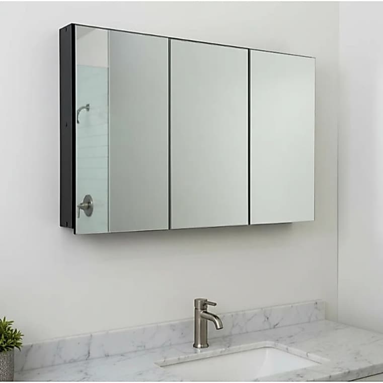 Espelho 80cm Preto para Banheiro Armário 3 Portas com Amortecedor - 100% MDF - MONTADO