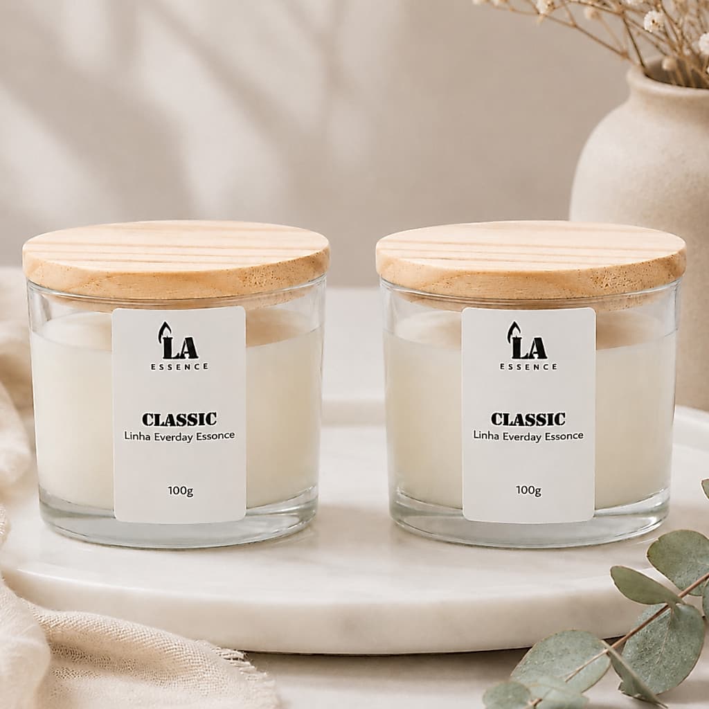 Kit Velas Aromática Perfumada Vegetal Artesanal Premium 100g Classic Com Tampa De Madeira