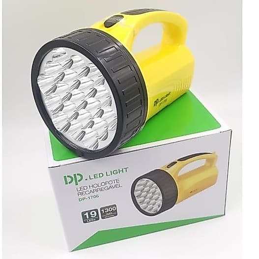 Lanterna 19 Leds Potente Bivolt Recarregável Holofote Super Forte Peca camping DP DP-1706