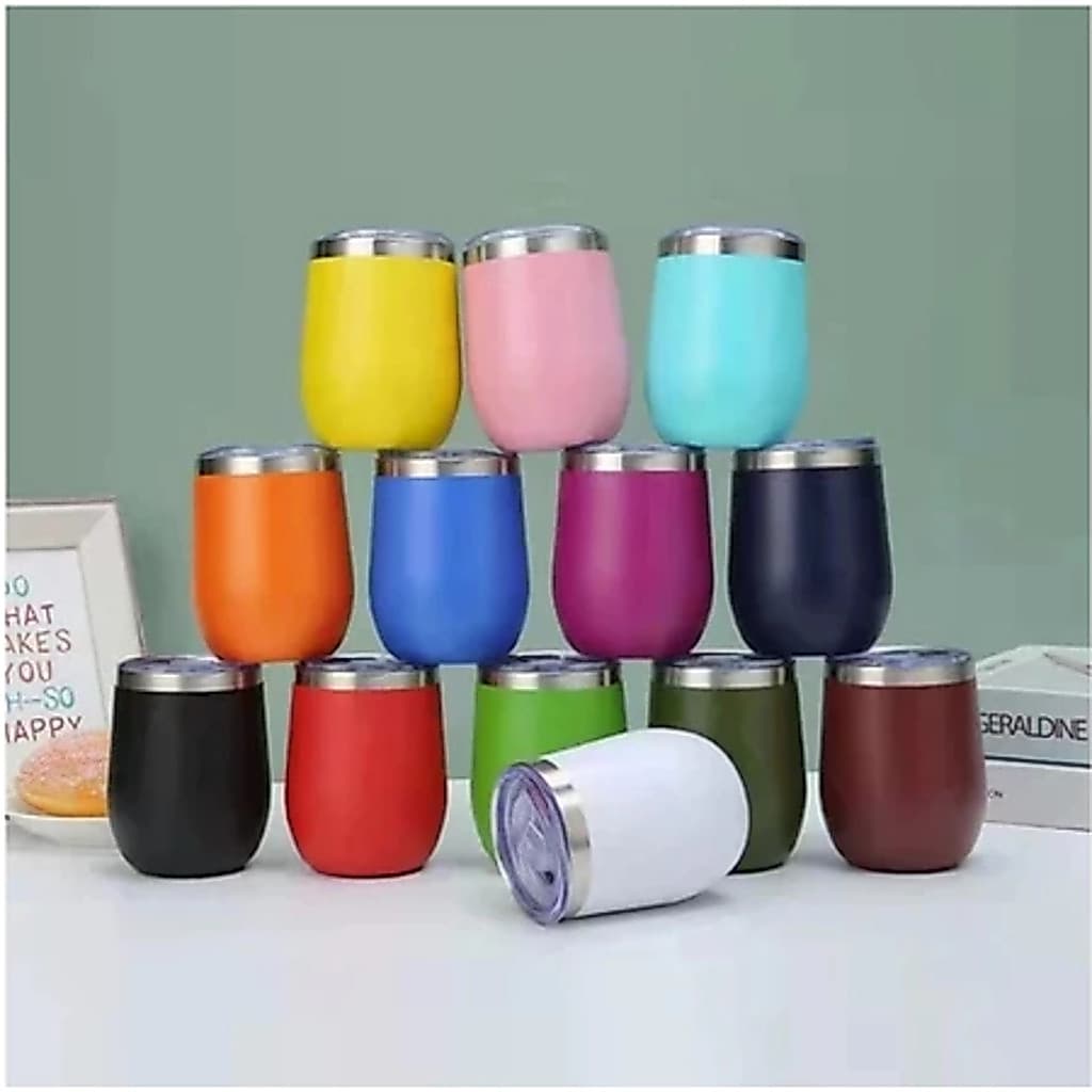 kit com 12 Copos Térmico 350ML Inox Com Tampa Acrílica Varias Cores