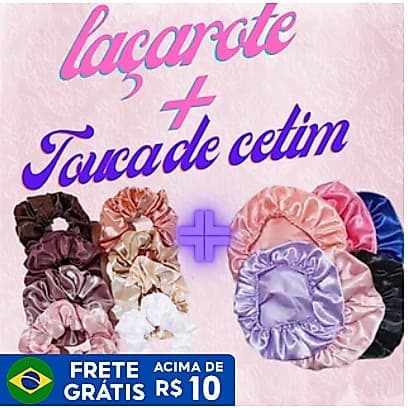 Kit 15 Touca De Cetim + 15 Scrunchies Xuxinha Laçarote De Cetim - ATACADO