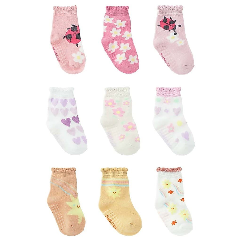 Kit 03 Pares de Meias infantil Fem Tam 16 - 20 Algodão PIMPOLHO antiderrapante Idade 06 - 12 meses