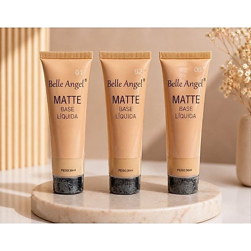Base Líquida Belle Angel 30ml com Alta Cobertura e Efeito Matte