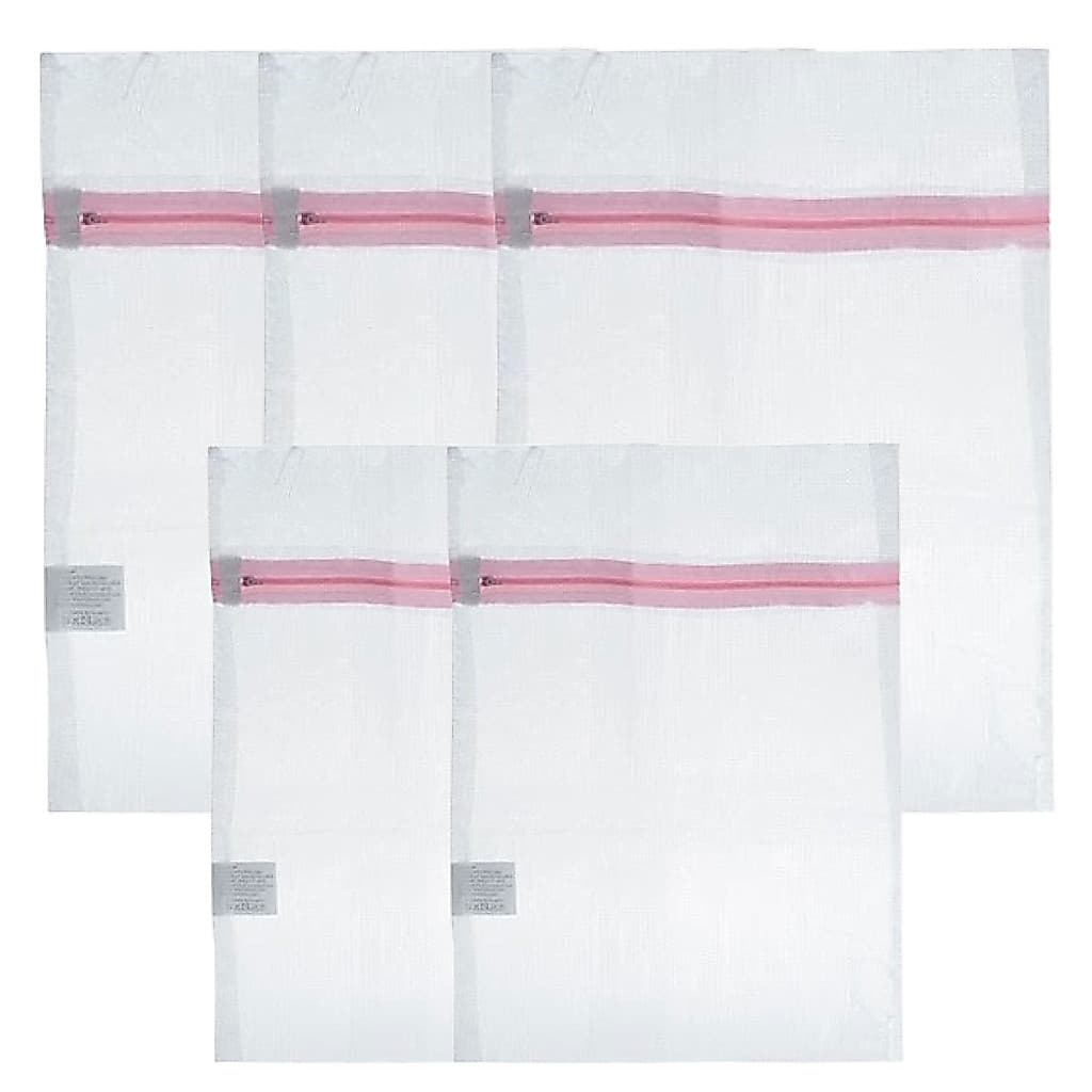 KIT 5 SACOS TELADOS P/LAVAR ROUPAS, 2 30X30, 3 30X40 EVITA DESGASTES DA ROUPA C/ ZIPER LINGERIS BEBÊ