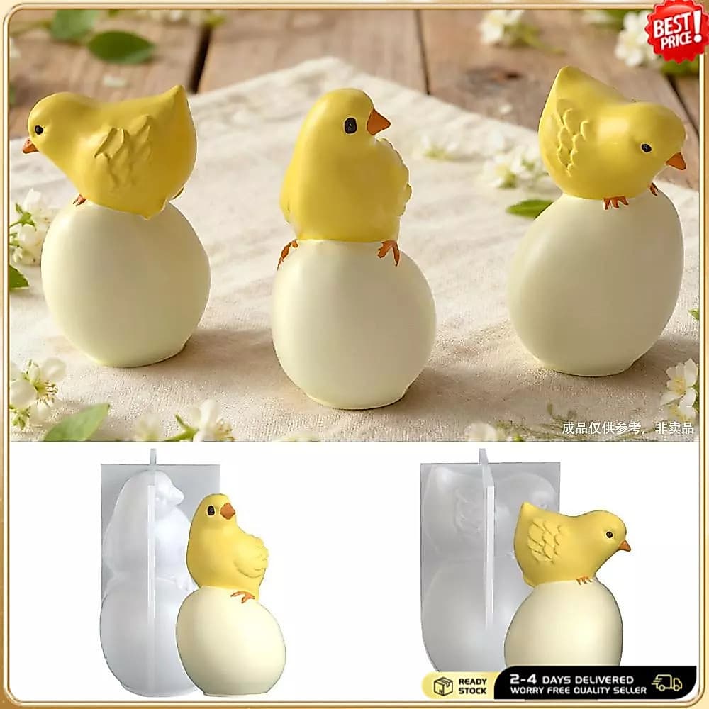 Conjunto De Molde De Silicone Para Ovo E Pintinho Em Pé 3D Vela De Páscoa , Gesso De Aromaterapia , Fundição Epóxi De Re