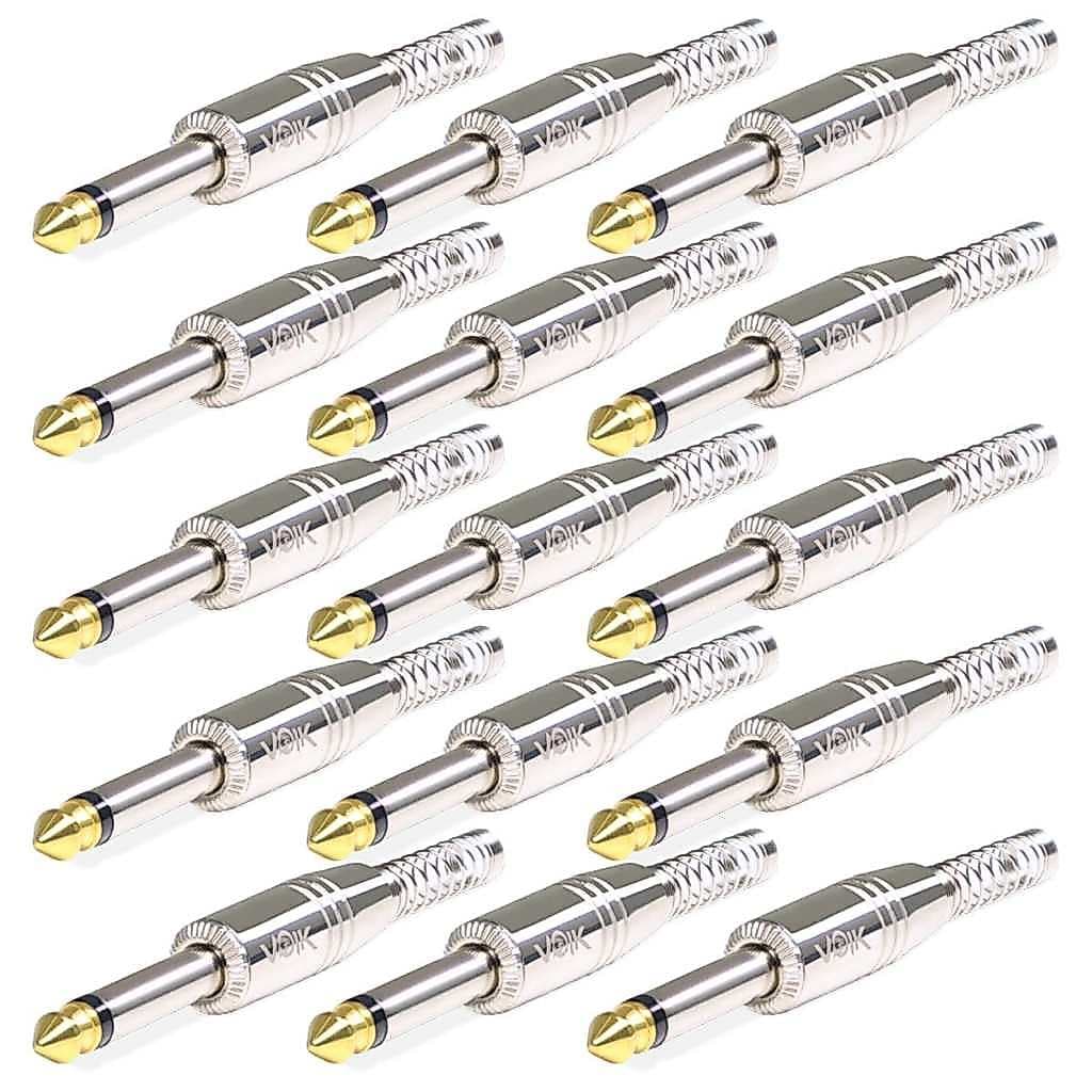 Kit 15 Plug Conector P10 Mono Voik PRTM-P10 Com Mola Prata