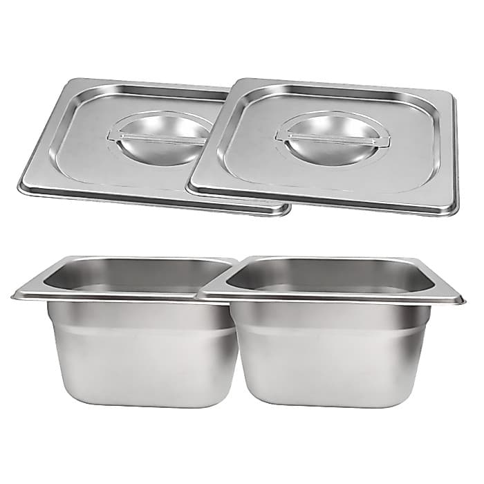 Kit 2 Cuba GN 1/6 Inox 100mm e 2 Tampa Cozinha Industrial Buffet