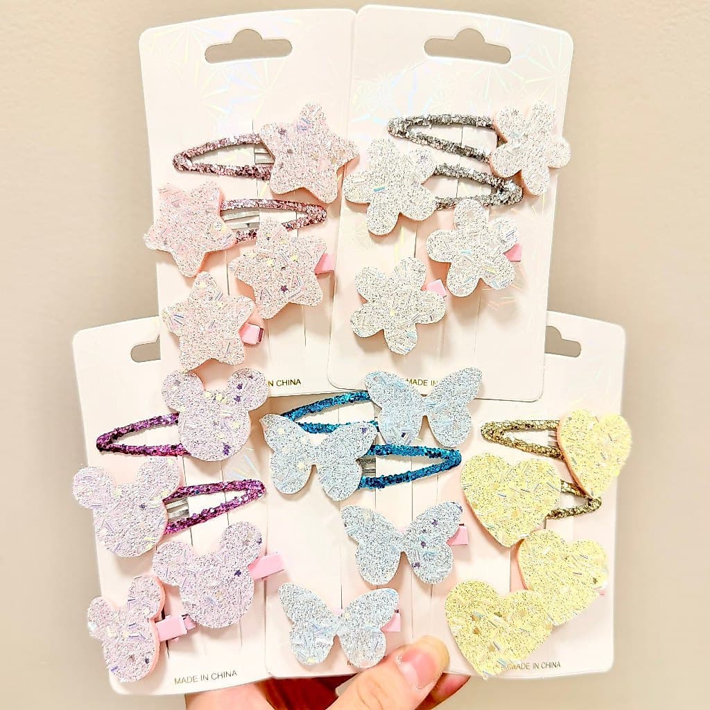 Kit 4 Presilhas de Cabelo para Meninas Não Machuca -  Brilhantes 5 estilos