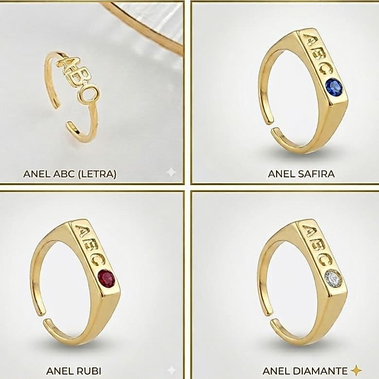 Anel Formatura Infantil ABC Regulavel em Moeda Antiga Zirconia Azul Cristal Rubi Ajustavel Delicado