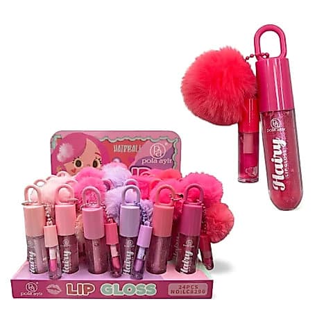 Gloss Hidratante Labial 25g Pola Ayrl com Chaveiro Pompom e Glitter