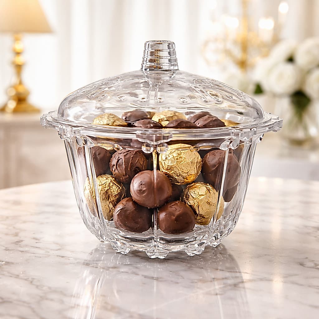 Bomboniere De Vidro 280ML Com Tampa Elegante Baleiro Pote Decorativo Premium Transparente Cozinha