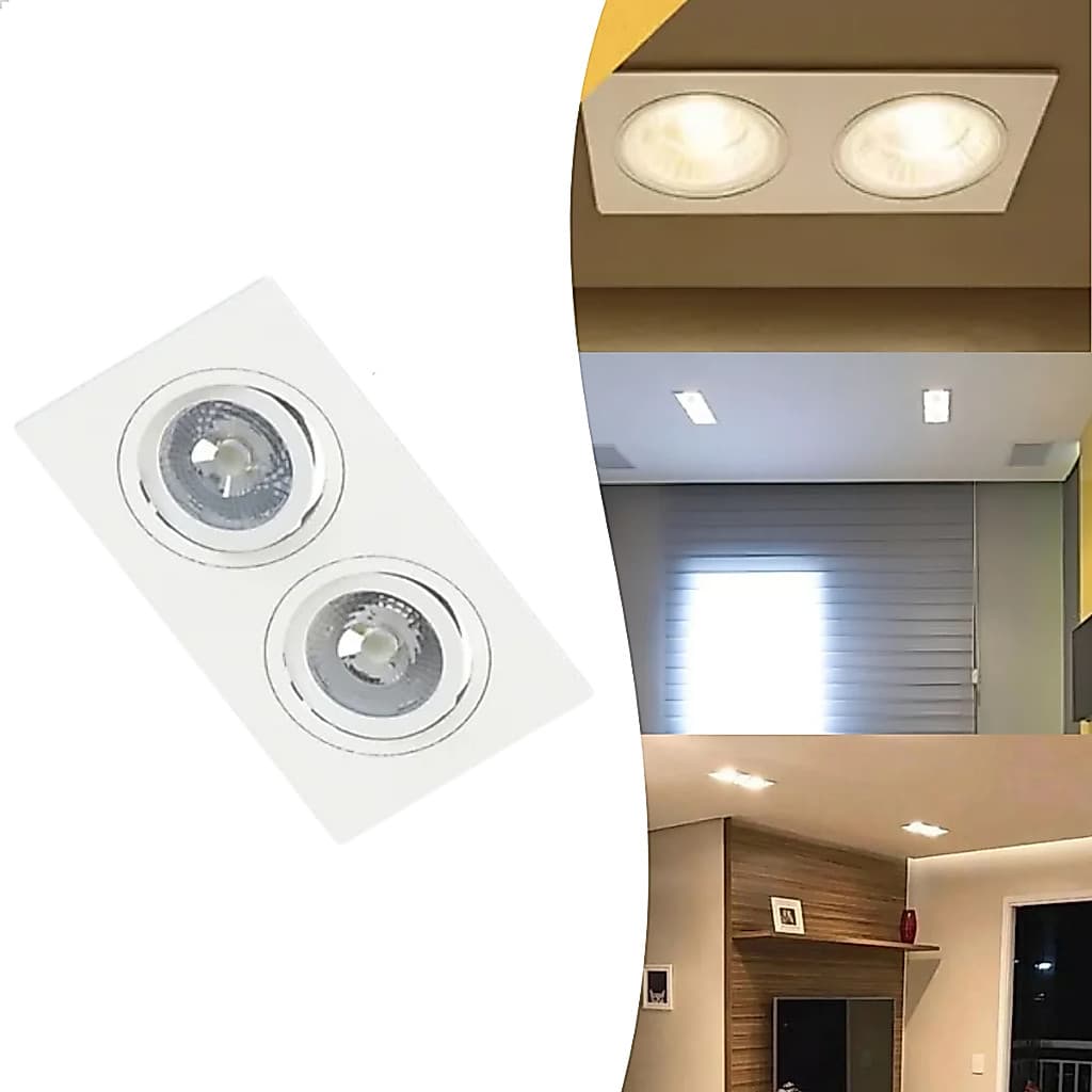 Spot Teto Embutir LED Duplo 10W Quadrado Plano Estrutura Branco Luz Branco Quente/Branco Neutro
