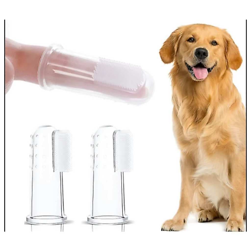 Escova de Dente Pet Dedo Cachorros Gatos Silicone Neutro 2 Unidades