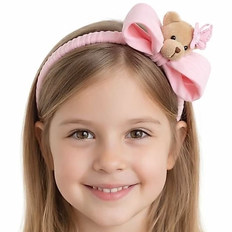 Tiara Infantil  Laço Estruturado Rosa Algodão Ursinha Delicada Várias Cores