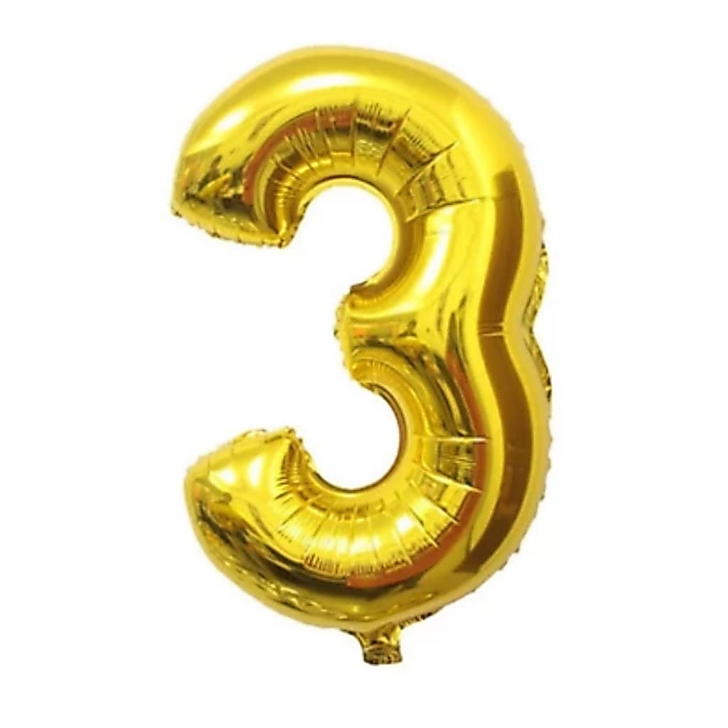 Balão Número 3 ( TRÊS ) Dourado Metalizado 16 Polegadas 40cm Festa Aniversário Decoração