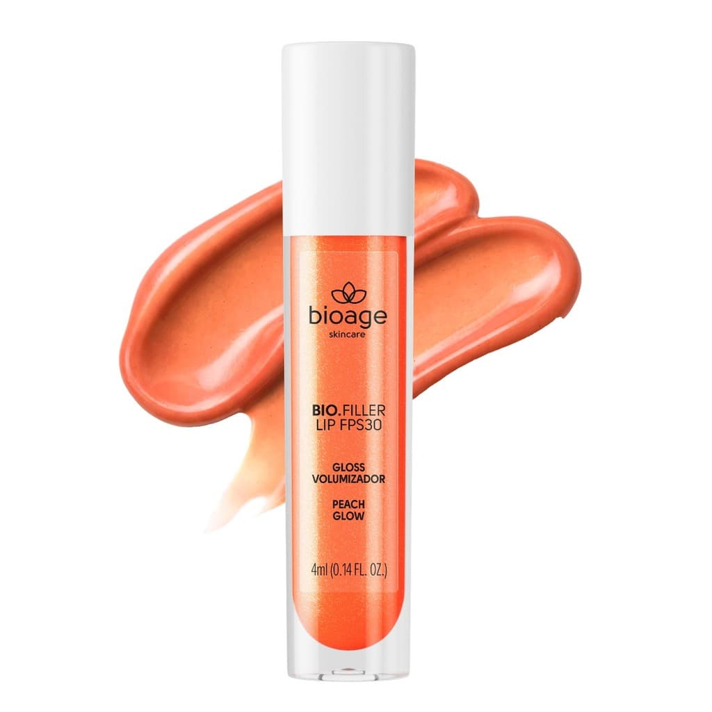 Gloss Labial Bioage Bio-Filler Lip FPS 30 Peach Glow - Tratamento Facial Volumizador e Hidratante Labial