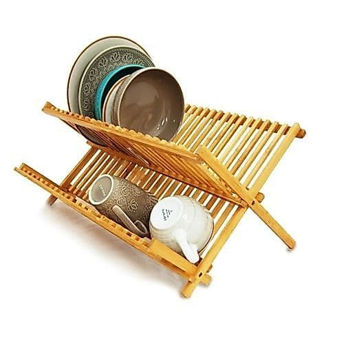 Escorredor Pratos Bambu Dobrável Organizador Cozinha Compacto Resistente