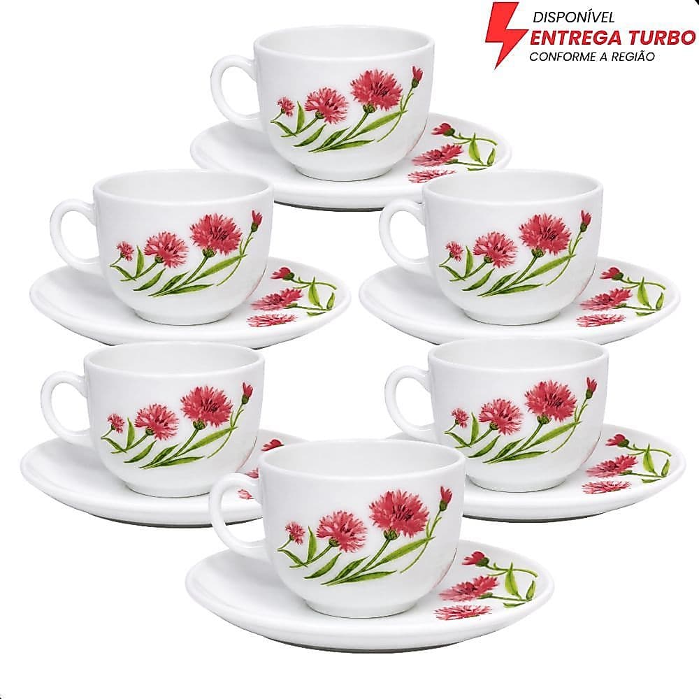 Conjunto de 6 Xícaras 150ml com Pires -12 Peças – Jogo de Xícaras Ideal para Chá e Café