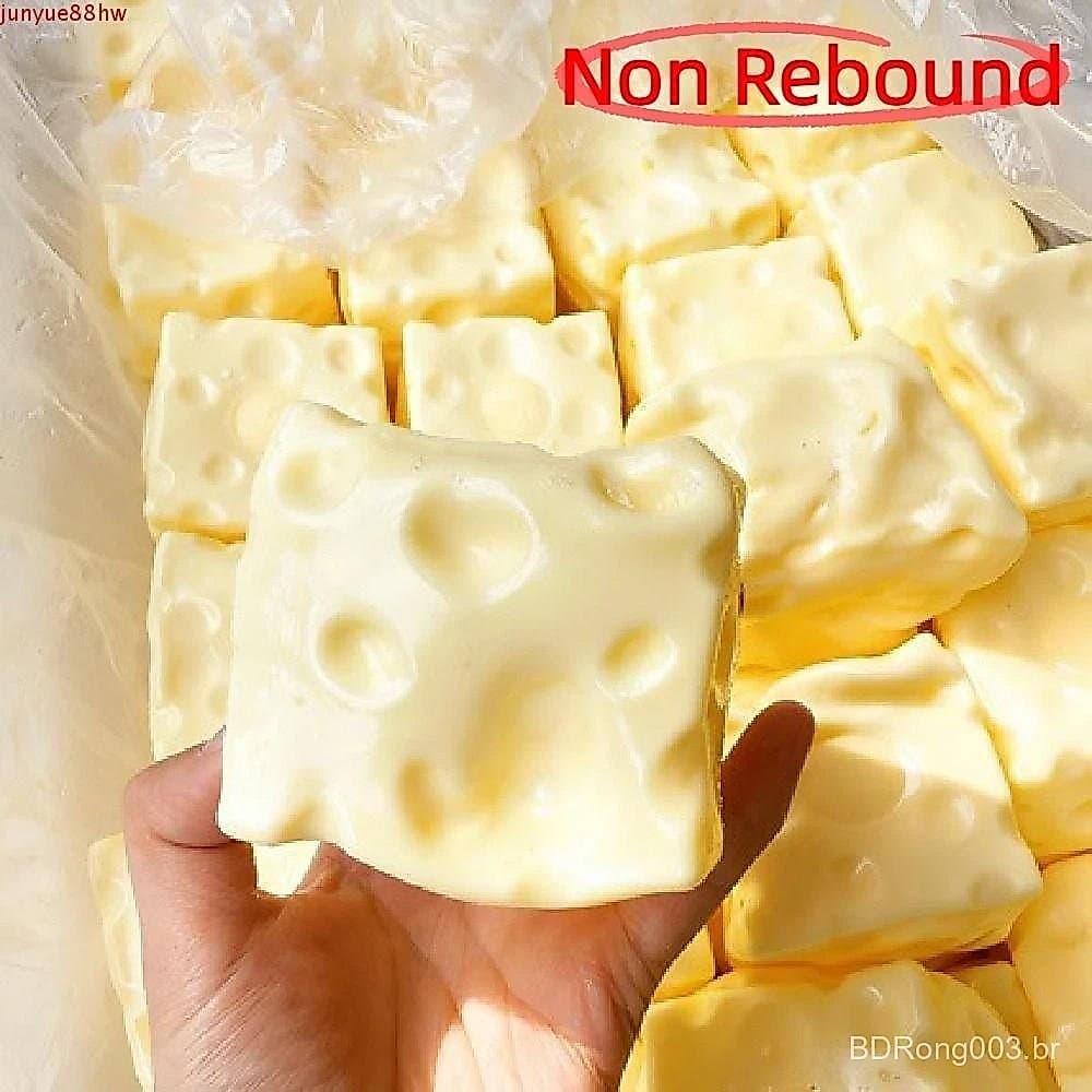 Pinça De Queijo JUNYUE , Cubo Espremido Realista De 6/7 Cm , Brinquedo Confortável Amarelo/Rosa Sem Rebote