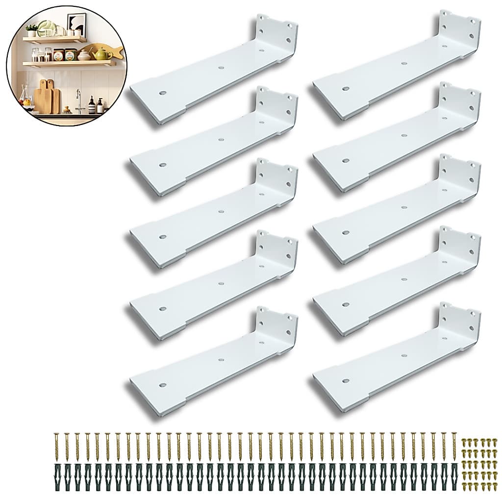 10 Suportes Para Prateleira Formato Largo Invisível 20cm Aço Robusto Moderno Fixação De Parede