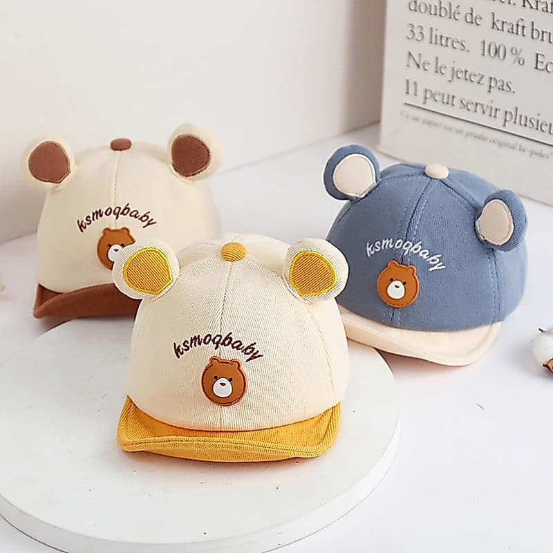 Boné de Beisebol para Bebê Primavera Verão com Orelhas de Urso Fofas, Boné Ajustável para Meninos e Meninas, Chapéu de S