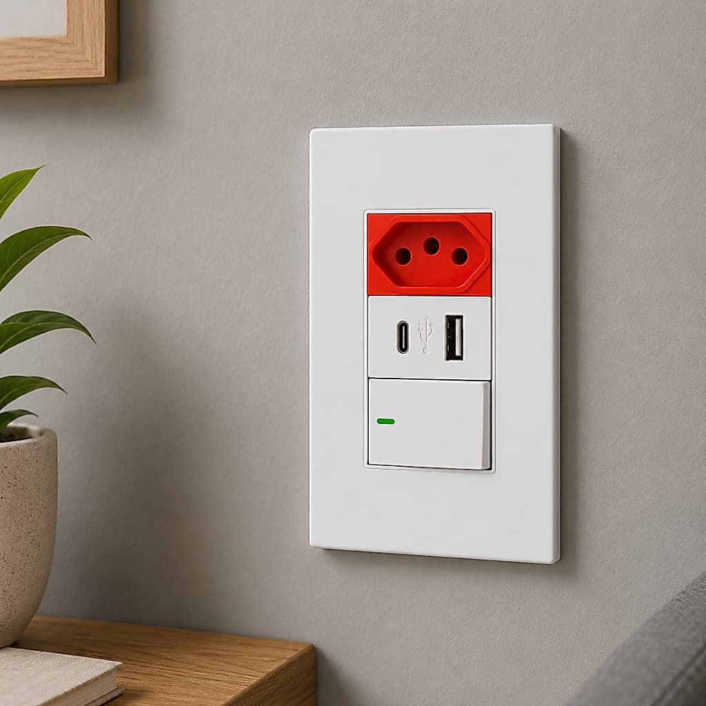 Tomada Modular 20a com Interruptor USB Tipo C USB-A Bivolt 3 em 1 Carregador de Parede