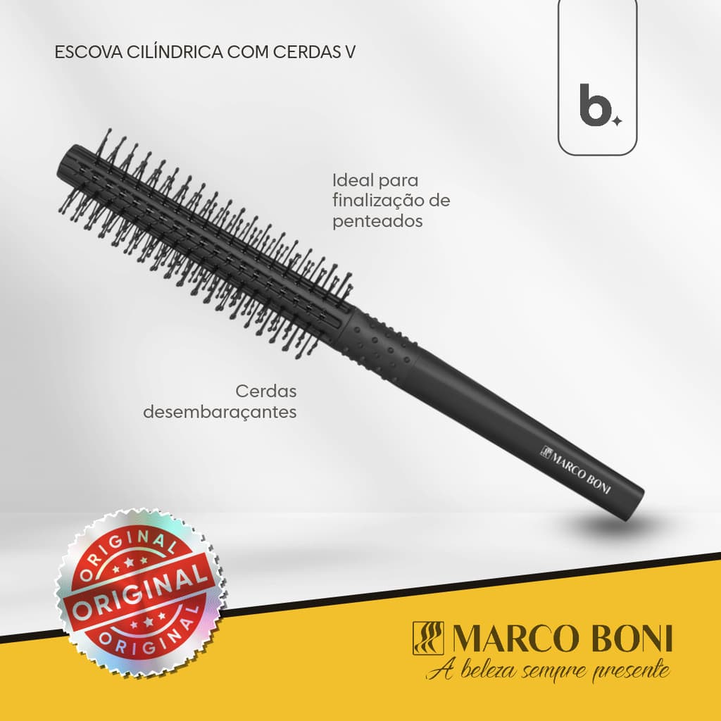 Escova De Cabelo Marco Boni Cilíndrica Com Cerdas em V - Ideal para Finalização de Penteados