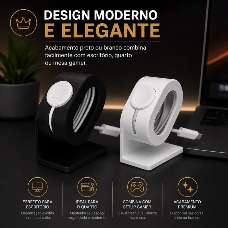 Suporte Apple Watch Carregador Magnético Stand Base Dock Organizador de Cabo Compatível Series 1 a 10 SE Ultra