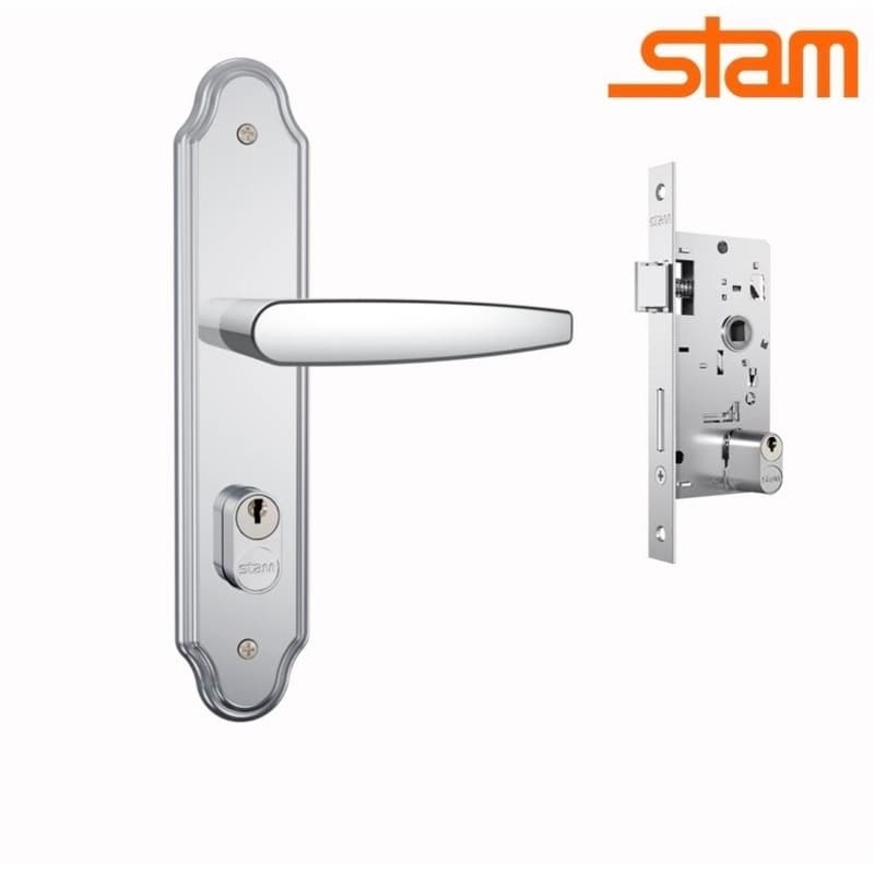Fechadura Externa para Porta 40mm Espelho Inox com 2 Chaves