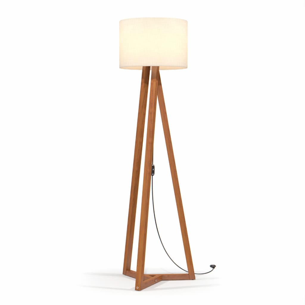 Luminaria de Chão Abajur Cupula Tecido Madeira Bivolt Moderno Dercorativo Para Sala Quarto