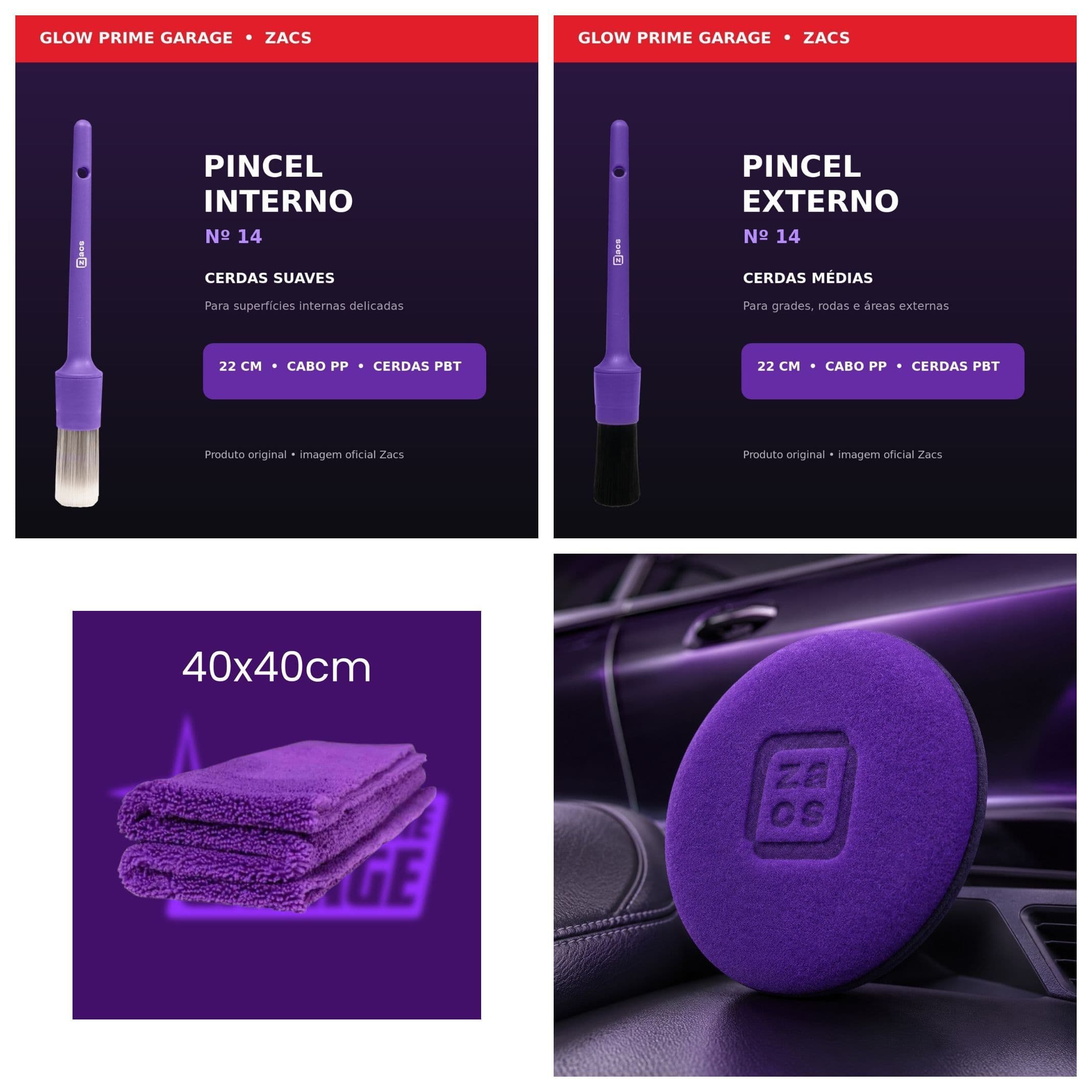 Kit Acessórios Zacs Reforçado 6 Peças para Detalhamento Automotivo – 2 Pincéis, 2 Toalhas e 2 Aplicadores