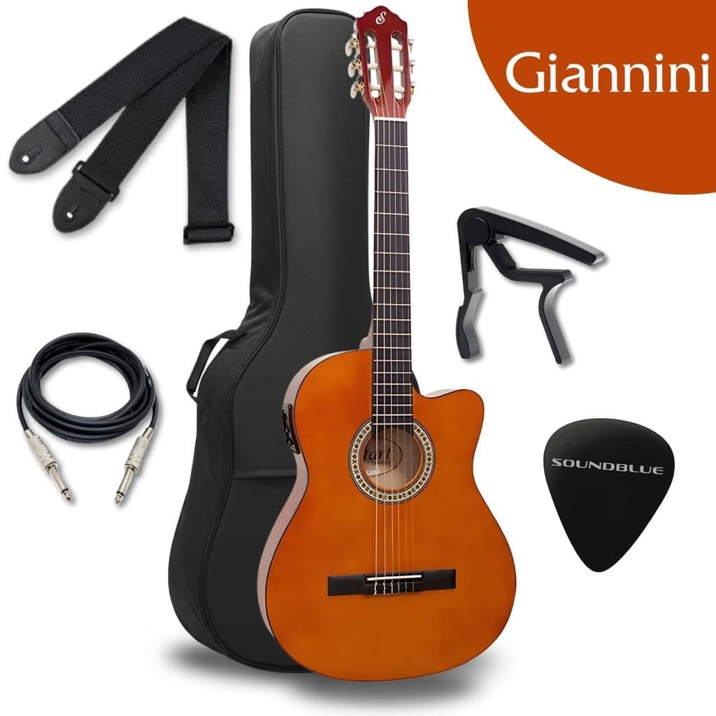 Kit Violao Giannini Eletrico Acustico Profissional Corda Nylon Tarraxa Pino Grosso Flat Eletroacustico Estudo iniciante.