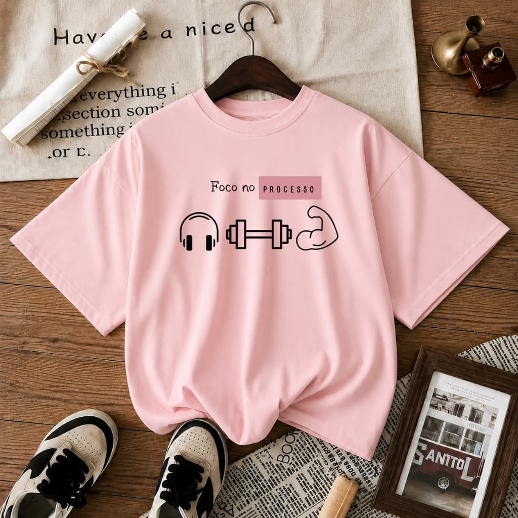 Camiseta Feminina Estampa Foco no Processo Treino T-Shirt Gym Fitness Academia Estilo Streetwear