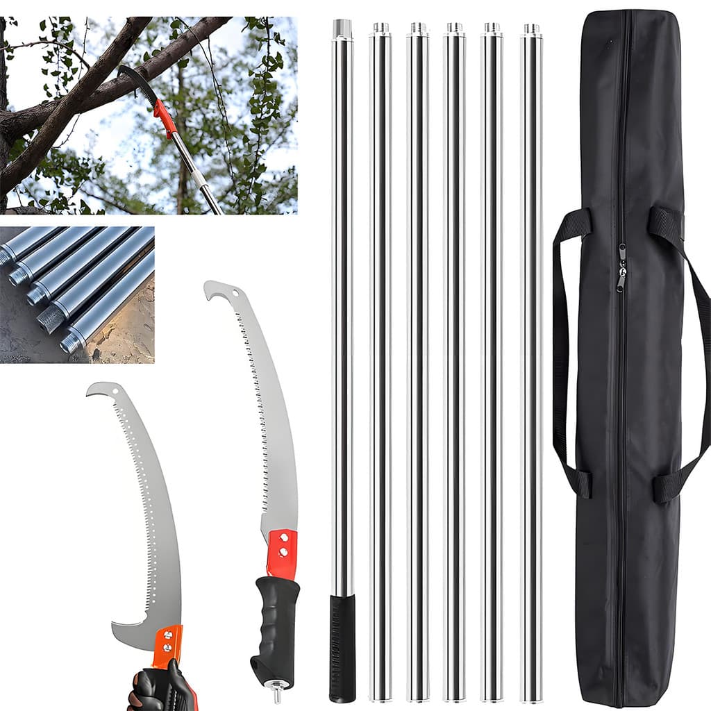 Serrote de poda com cabo extensível 6m - 2 facas de aço manganês, gancho, estojo incluso