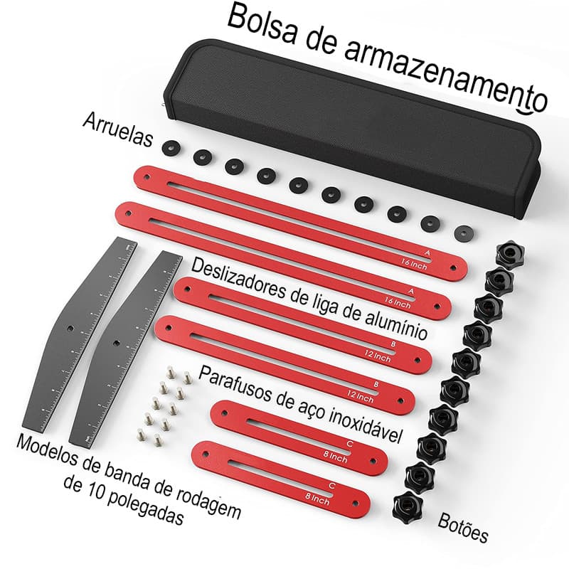 Régua para escada 0-360° alumínio aeronáutico 4mm - Hastes 8/12/16", com estojo e gravação a laser