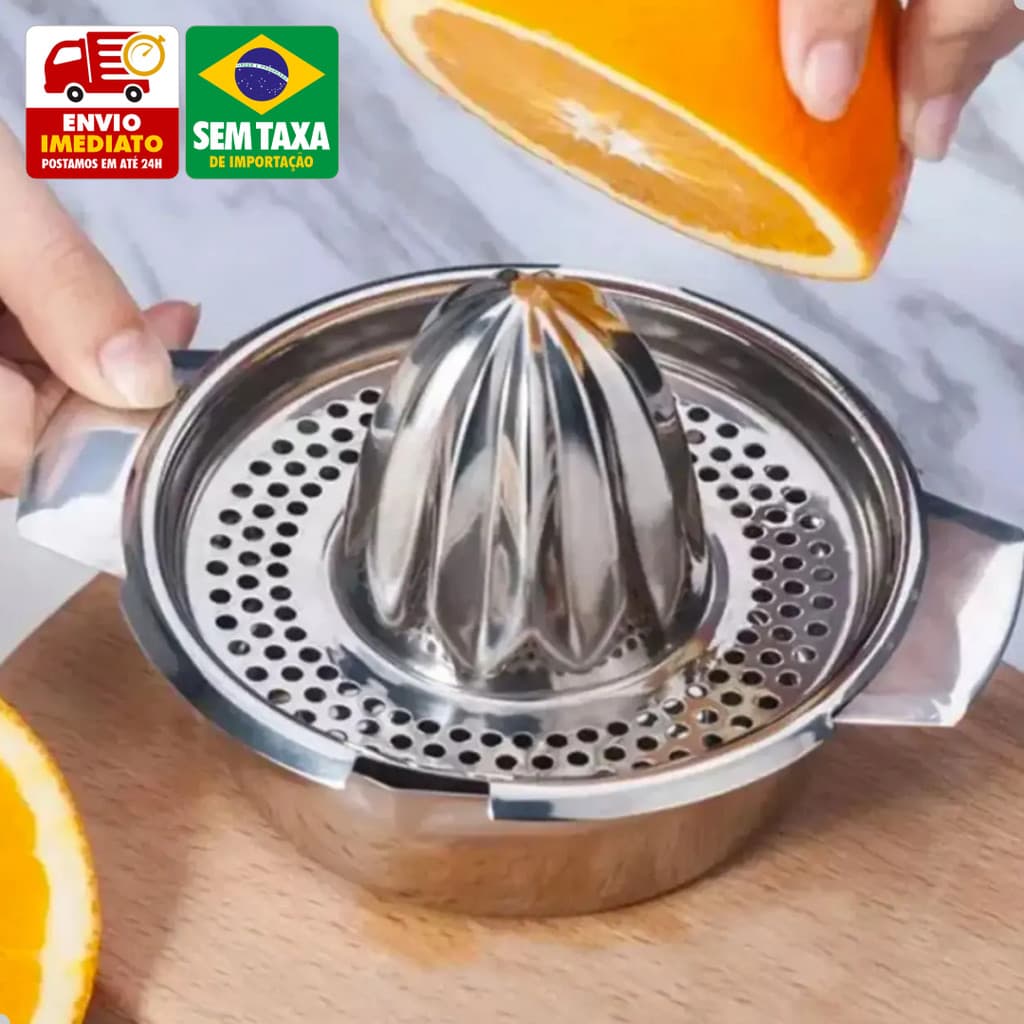 Espremedor de Frutas Manual em Aço Inox 530ml Limão Laranja Suco com Coador 15,5cm Prata