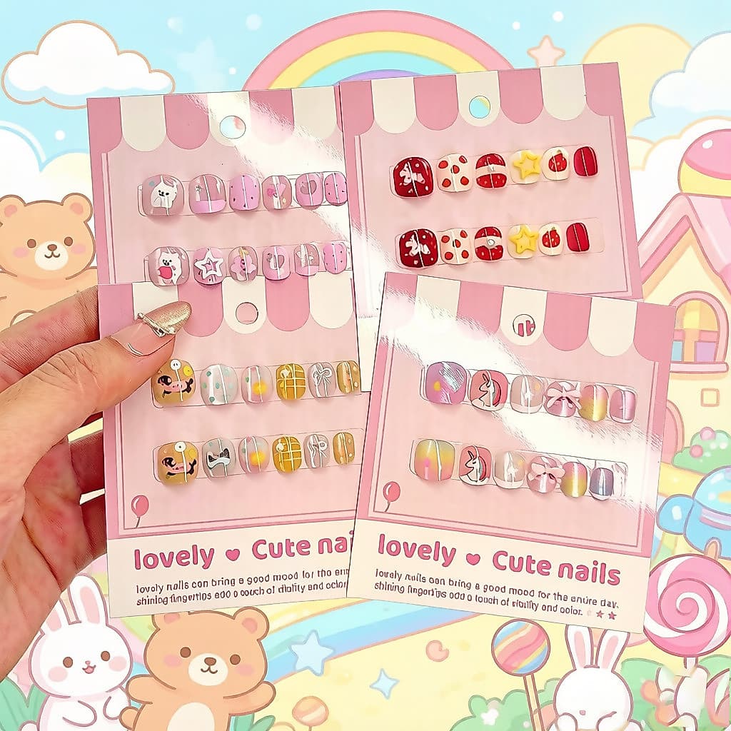Novas unhas de manicure infantil dos desenhos animados Anime olho de gato artesanal Wearable unhas acabadas remendos de