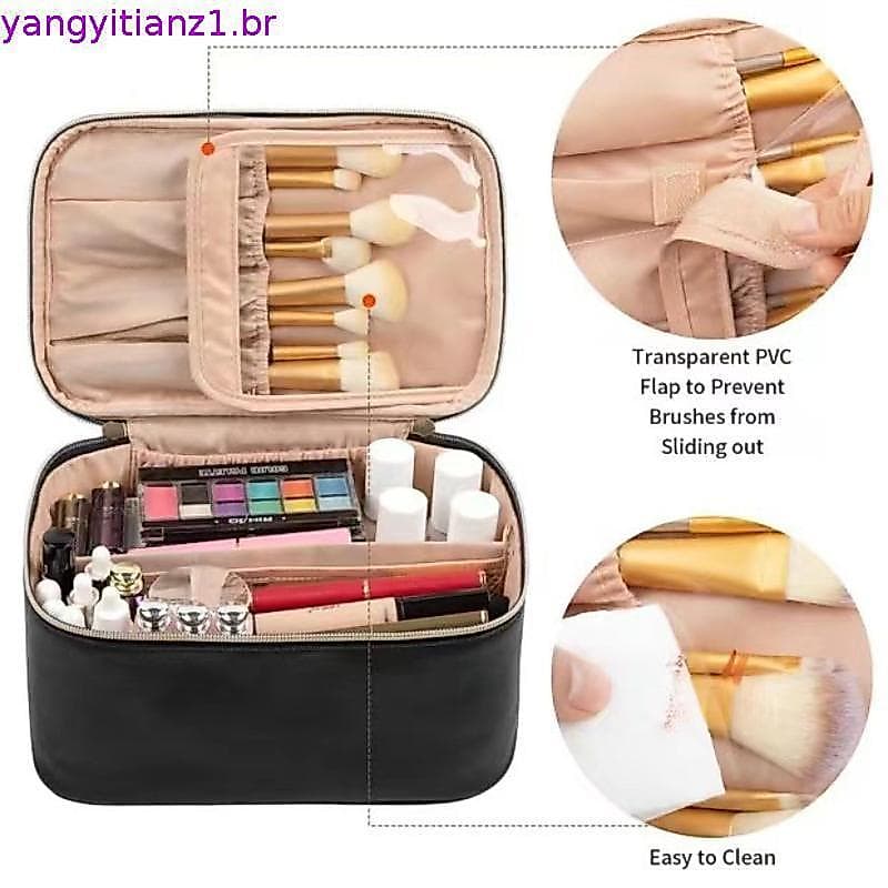 Bolsa de Maquiagem de Viagem, Bolsa de Cosméticos Portátil com Organizador de Pincéis de Maquiagem, Estojo de Maquiagem